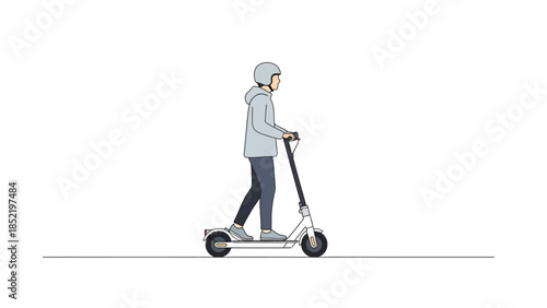 Young man riding electric scooter representing modern urban transport eco friendly lifestyle and daily commute concept
