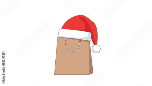Shopping bag wearing santa hat symbolizing christmas retail sales holiday shopping and festive marketing concept