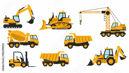 Collection of Yellow Construction Vehicles and Heavy Machinery for Building Projects