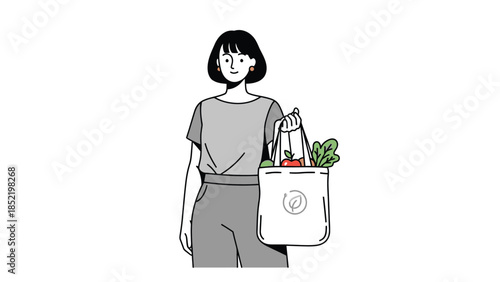 Woman holding grocery bag representing daily shopping healthy lifestyle consumer habit and modern urban living concept