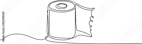Toilet paper in continuous line art drawing style, Continuous line of paper roll. one line drawing of a roll of printer paper. one line Art icon drawing