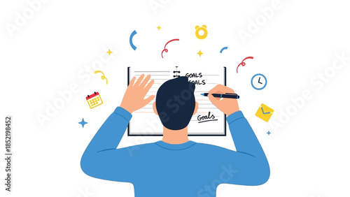 Man surrounded by ideas representing creative thinking innovation imagination and problem solving mindset