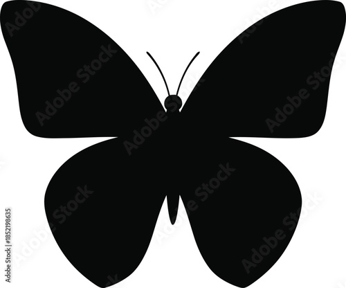 Simple black butterfly silhouette isolated on transparent background, Vector, illustration