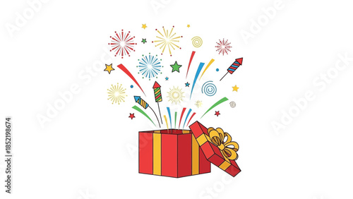 Gift box exploding with confetti representing surprise celebration joy and festive holiday excitement concept
