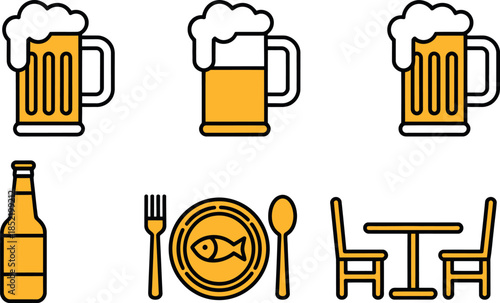Beer Mugs and Dining Icons Set