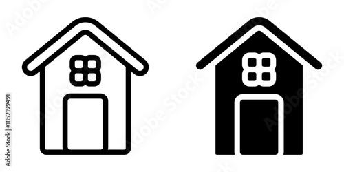 Home icon set. A clean and simple icon illustration of a house, in outline and solid styles. Perfect for use in websites, apps, or any design project needing a house symbol.