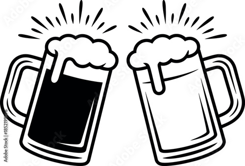 Fun Illustration of Two Beer Mugs Clinking Together
