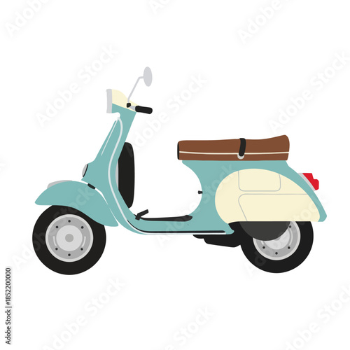 Vintage Scooter Illustration - Retro Teal and Cream Two-Wheeled Vehicle