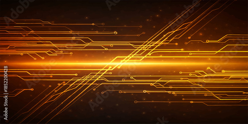 Abstract technology background vector featuring a light motion wave pattern and fractal lines to create a glowing science concept wallpaper with a virtual reality universe texture backdrop