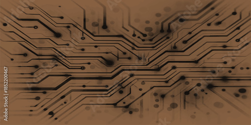 Seamless vector illustration of a digital computer motherboard circuit board texture featuring an intricate electronic chip pattern and engineering line art design for a modern technology network wall