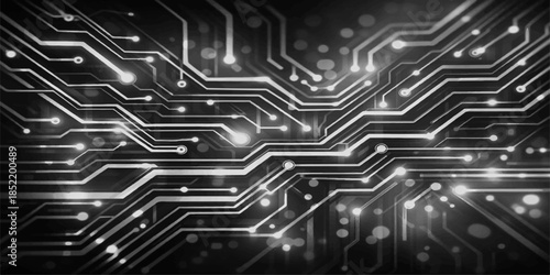 Abstract technology background featuring a seamless digital circuit board design with microchip hardware and electronic motherboard processor patterns for a modern science and system concept