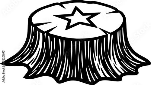 Black and white tree stump with star outline design
