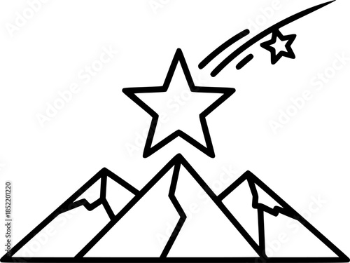 Minimalist linear star over mountain with shooting star
