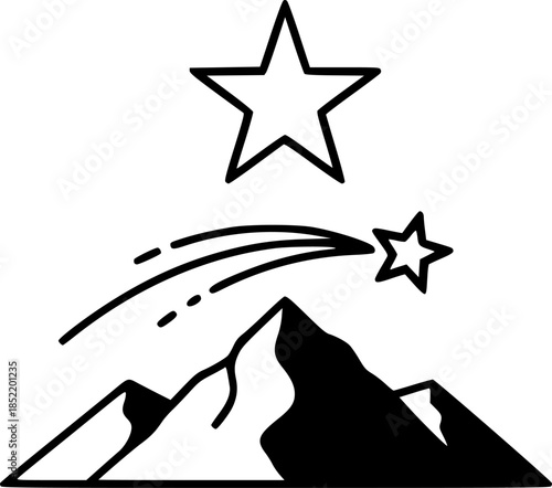 Minimalist linear star over mountain with shooting star
