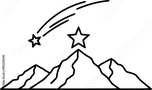 Minimalist linear star over mountain with shooting star
