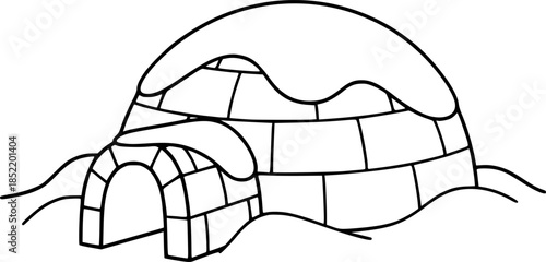 Simple line art of a cozy snow-covered igloo for coloring
