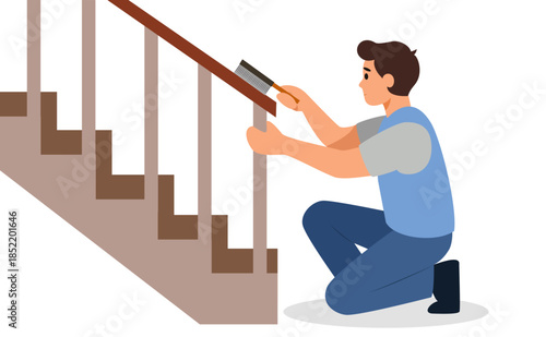 Man painting stair rails – staircase renovation illustration