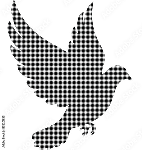 A dove in flight, symbolizing peace and freedom, captured from a side viewpoint as an elegant illustration.