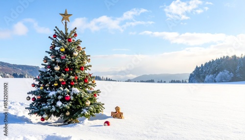 christmas tree in the snow meadow