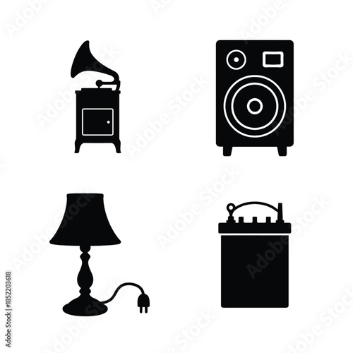 Retro Electronic Devices Silhouettes on White Background vector batch