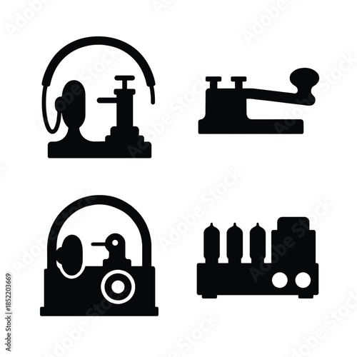 Vintage Communication and Audio Silhouettes on White Background vector batch