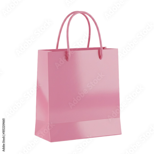 Glossy Pink Shopping Bag With Handles On Transparent Background Perfect For Retail And Gifts Presentation
