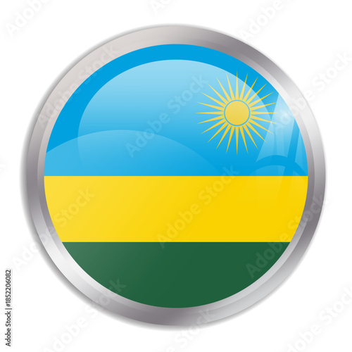 Free Download Rwanda flag - glossy circle button in metal frame displays a colorful flag of a country cultural identity and heritage. The essence of national pride and unity. - GFXLoad