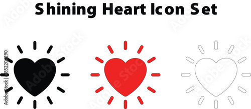 Shining Heart Icon Set in Glyph, Color, and Outline Styles