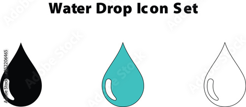Water Drop Icon Set in Silhouette Cyan and Outline Styles