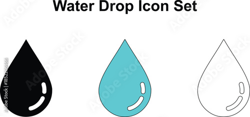 Water Drop Icon Set in Silhouette Blue and Outline Styles
