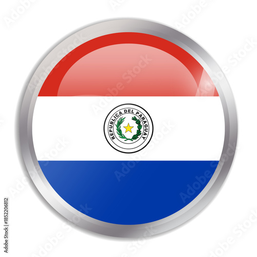 Free Download Paraguay flag - glossy circle button in metal frame displays a colorful flag of a country cultural identity and heritage. The essence of national pride and unity. - GFXLoad