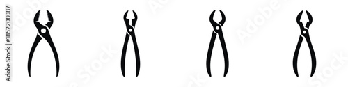 Dental Forceps Silhouette Icons Set – Tooth Extraction Tool Vector Illustration for Dentistry Equipment, Oral Surgery, Dental Care, Medical Instruments, and Healthcare Design