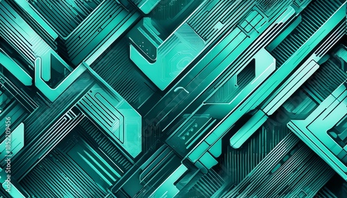 vibrant mint turquoise geometric abstraction seamless pattern with bright linear structure and technological complexity futuristic abstract background for creative digital and design projects