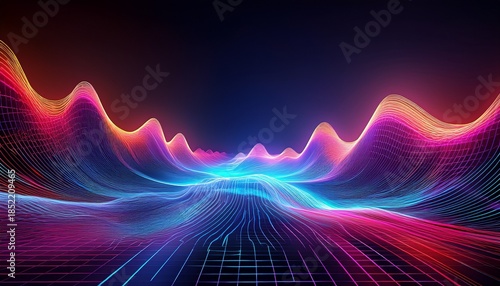 neon wave data abstract landscape glowing line digital curve dynamic flow with energy