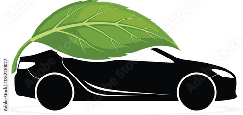 Sustainable Eco-Friendly Electric Car with Green Leaf Illustrator Vector