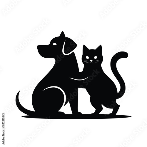 Black silhouette of dog and cat best friends logo icon vector graphic