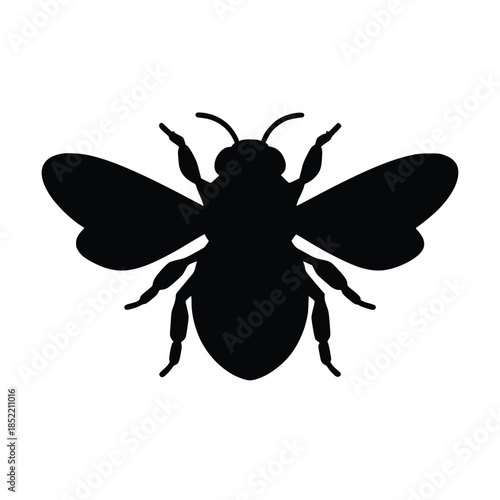 Black silhouette of a bee, insect vector, honey apiary icon, nature graphic design