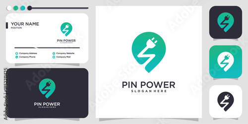 Electric logo with power pin concept Premium Vector