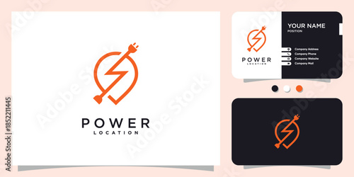 Power logo with pin location concept Premium Vector