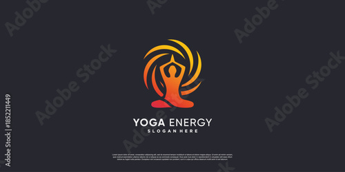 Yoga logo with creative energy style Premium Vector