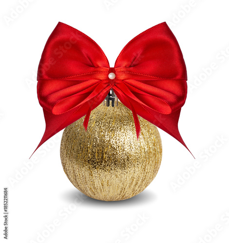 Large New Year's Christmas ball and red bow.