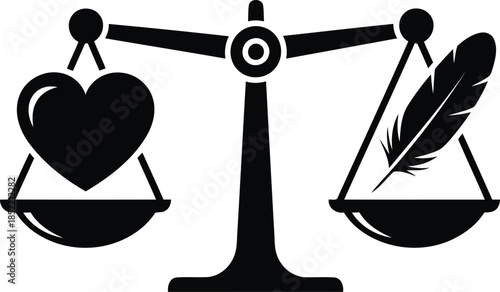 Concept of Emotional Balance Heart and Feather on Justice Scale Illustrator Vector