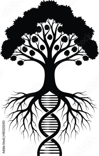 Biological DNA Helix Tree of Life Genetics and Ancestry Concept Illustrator Vector