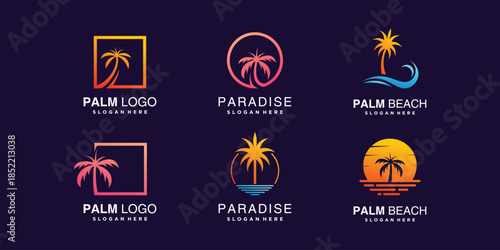 Palm logo collection with creative element concept Premium Vector