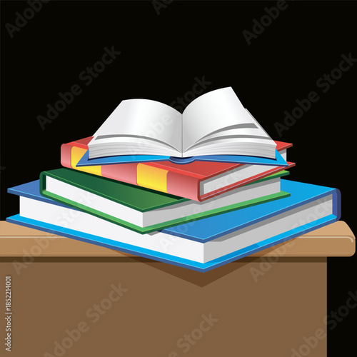 Books on the table. Vector. Textbooks