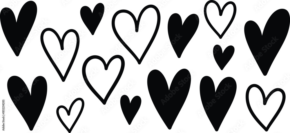 Fototapeta premium Assorted hearts in black and white