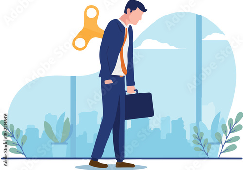 Businessman feeling useless - Man walking like a wind up puppet alone, being a slave to corporate business. Vector illustration with white background