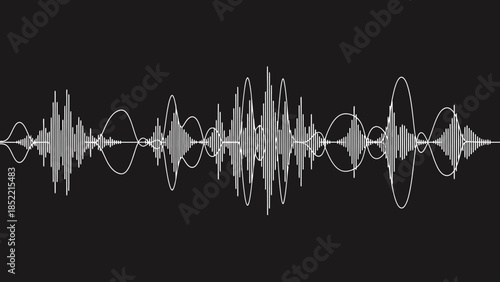 Blue heartbeat waveform forming a heart with music notes on a black background vector illustration