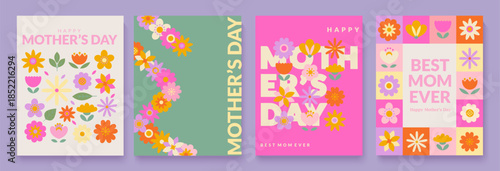Springtime flyers for mothers day. Greeting card for happy mom holiday with spring flowers. Template for your design, web,banners, posters,social media, sales.Spring cards with floral elements. Vector