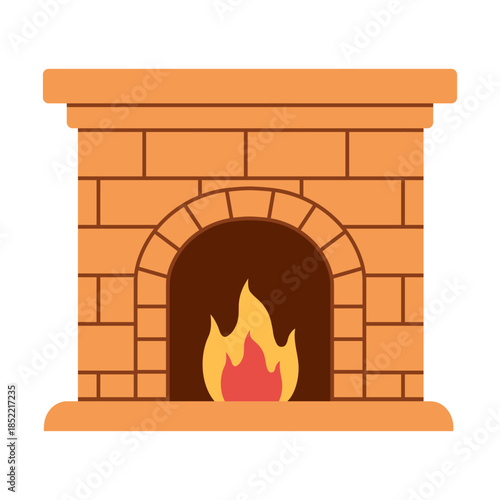 Cozy fireplace illustration in winter holiday style, creating warm festive atmosphere. For Christmas designs, seasonal decor, greeting cards, invitations, cozy interiors. Flat vector. Hand drawn.